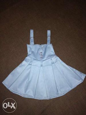 Girl's Blue And White Polka-dot Sleeveless Dress