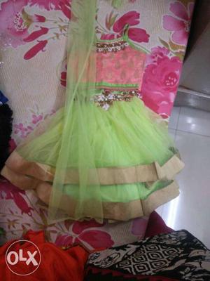 Girl's Pink And Green Floral Spaghetti Strap Dress