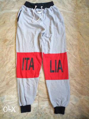 Gray, Red, And Black Italia-printed Sweat Pants