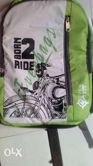 Green And White Born To Ride Backpack