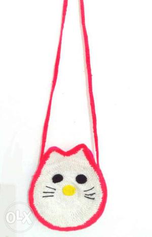 Hellow Kitty White And Pink Knitted Cat Face Crossbody Bag