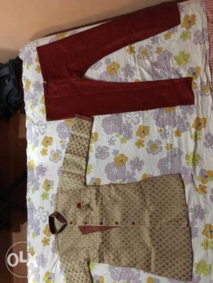 Maroon and golden coloured kurta for kids