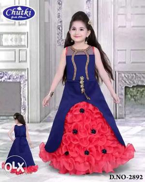 Only bulk order only Girl's Blue And Red Sleeveless Dress