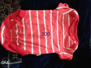 Toddler's Pink And White Striped Crew-neck Short-sleeved