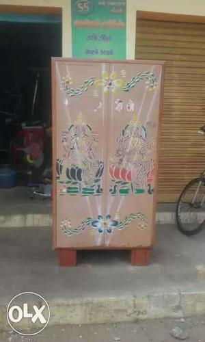 White And Pink Floral Wooden Wardrobe