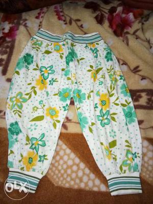 White, Yellow, And Green Floral Pants