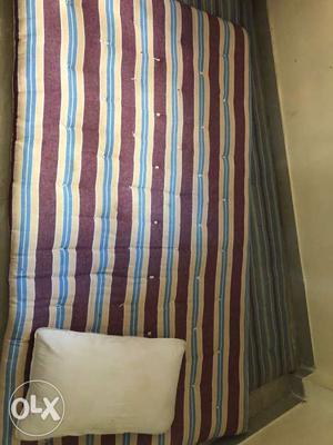 2 White, Blue, And Brown Striped Bed Mattress +pillow