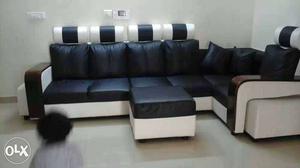 Black Leather Corner Sofa With Matching Ottoman