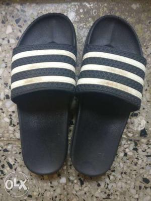 Black-and-white Striped Plastic Slide Sandals