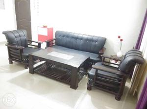 Black leather Sofa Set new like condition With Center Table