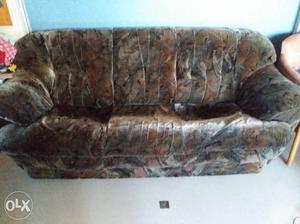 Brown And Gray Floral 3-seat Sofa