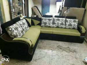 Brown And Green Floral Sectional Sofa