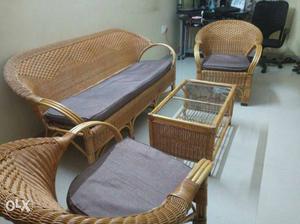 Brown Wicker Armchair With Ottoman