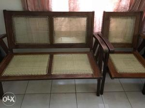 Brown Wooden Bench With Armchair