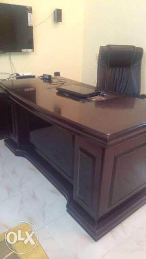 Brown Wooden boss desk With Black Chair
