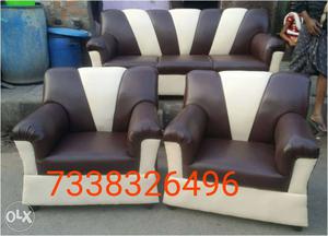 Brown and cream combination rexine sofa set 3+1+1