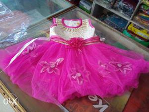 Children's Pink And Grey Crew-neck Sleeveless Dress