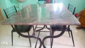 Granite top dining table 4 × 3 ft size with 2 chairs