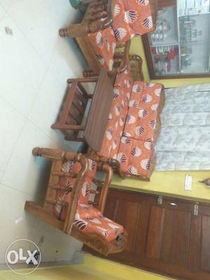 Orange Suede Padded 3-piece Sofa Set