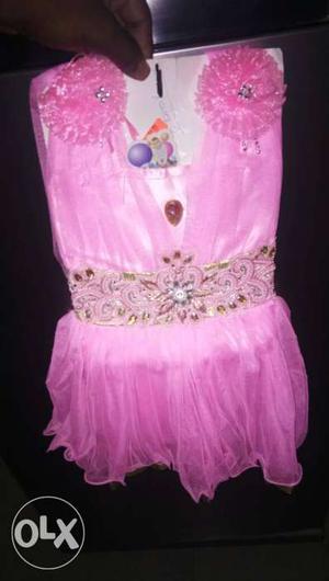 Pink And Brown Embellished Tutu Dress