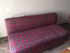 Red And Brown Plaid Fabric Sofa