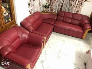 Red Rexin corner set.4seat and Red Rexin Royal type chair 4