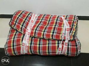 Red, White, And Brown Plaid Fabric Sofa