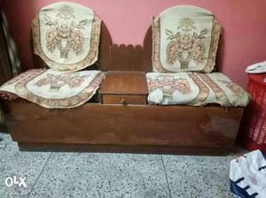 Two seater wooden settee with storage and drawer