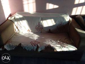 White And Red Floral Fabric Loveseat