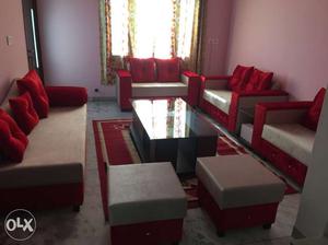 White-and-red Living Room Furniture Set