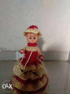 Woman Ceramic Figurine In Red And Brown