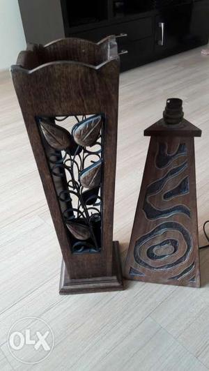 Wooden flower vase and lamp set of 2