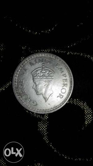 1 rupee silver coin of  of british rule in