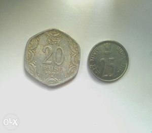 70old indian 20 paise& 25 paise coins