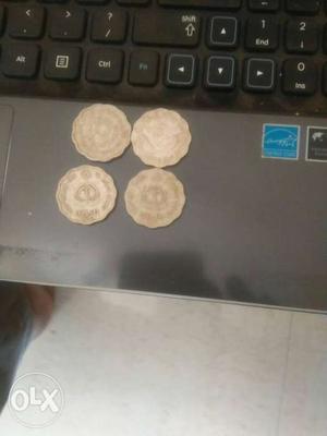Four Silver 10 Paisa Coins