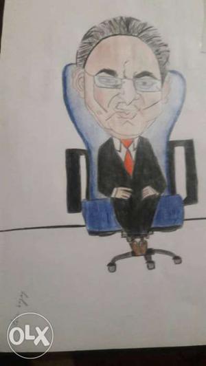 Man In Black Suit Sitting On Rolling Chair Sketch