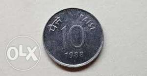 Old 10 paise steel coin belongs to 's,