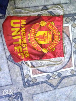 Red And Yellow Manchester United Drawstring Bag