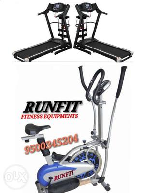 Two Black Treadmill And Silver Runfit 2-in-1 Cardio Trainer