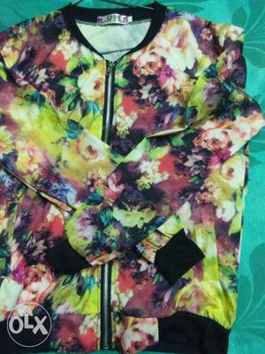 Black, Yellow, Purple, And Green Floral Zip-up Jacket