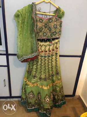 Green, Black, And Red Floral Anarkali Traditional Dress