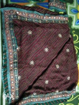 Maroon And Teal Floral Sequined Dupatta Shawl