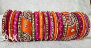 Orange And Pink Silk-threaded Bangle