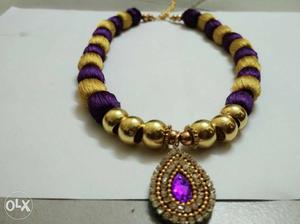 Purple And Gold-colored necklace,ear rings and bangles set