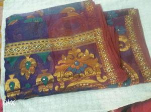 Purple, Green, And Brown Floral Dupatta Scarf