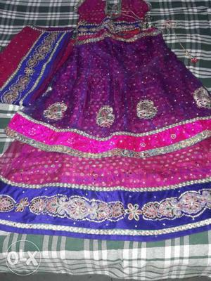 Purple, Pink, And Blue Choli Traditional Dress