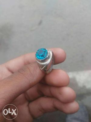 Silver-colored Blue Gemstone Ring