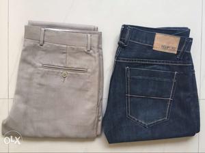 Two Pairs Of Gray And Blue Pants-32 size