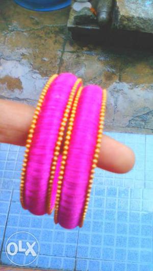 Two Pink-and-yellow Bangle Bracelets