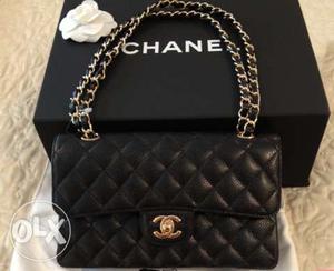 Women's Black Chanel Leather Shoulder Bag With Box